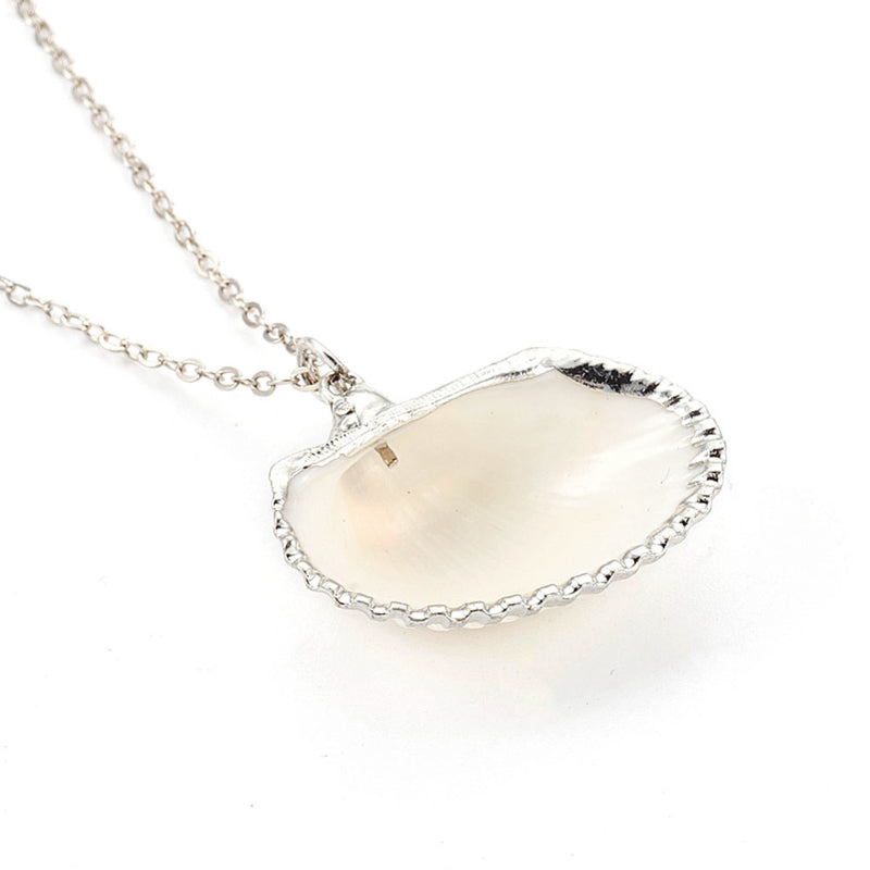 Detail van schelpen ketting met witte schelp hanger achterkant | White Cockel Shell Silver