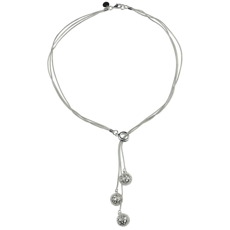Verzilverde ketting met 3 kettingen met bolletje met hartjes motief | Silver Ball