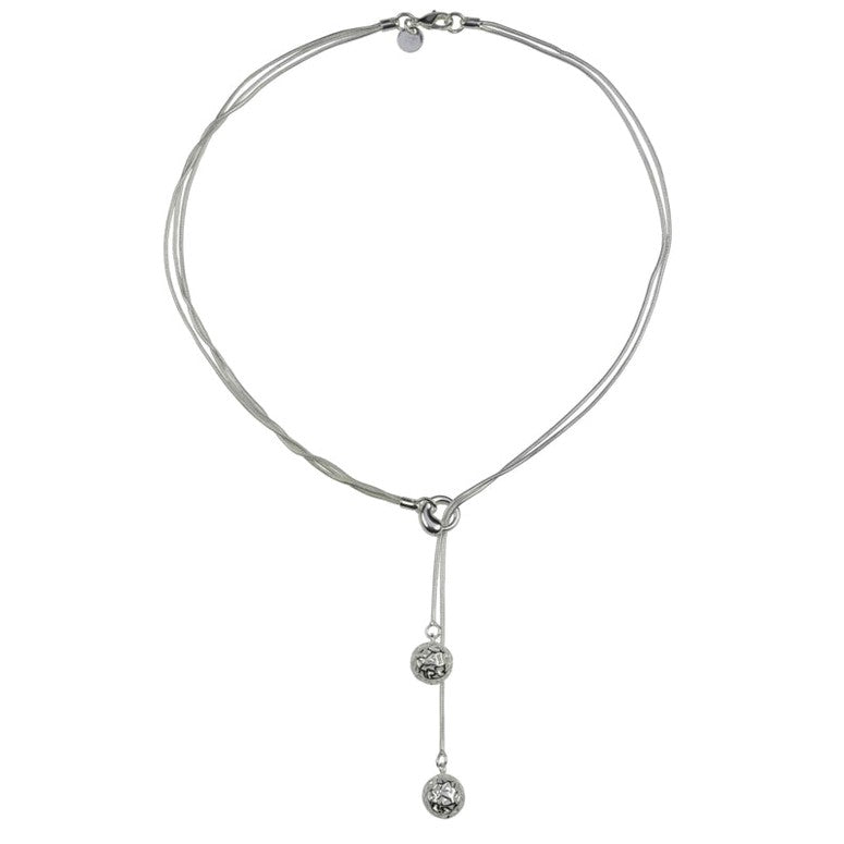Verzilverde ketting met 2 kettingen en een open gewerkte bal | Silver Two Ball