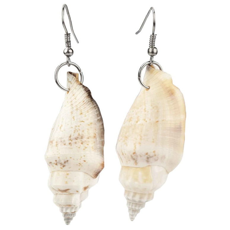 Schelpen oorbellen met witte schelp en sterling zilver (925) | Big Trumpet Shell White