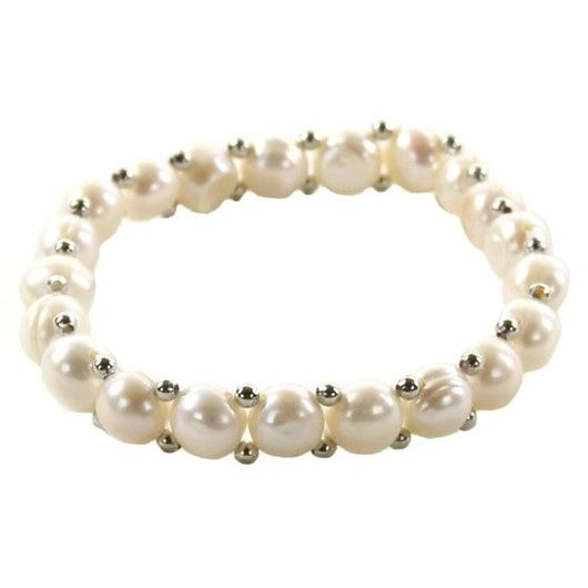 Wit zoetwater parel armband, elastisch | Sophia One