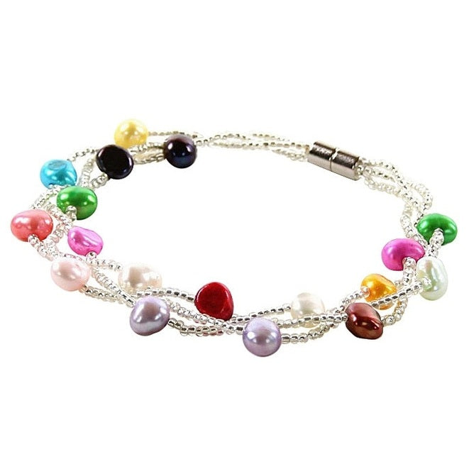 Zoetwater parel armband met bond gekleurde parels en magneetslotje | Sunrise