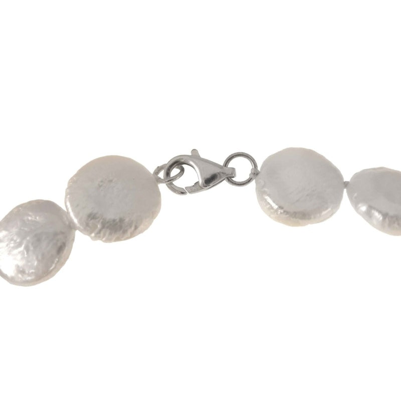 Slotje van wit zoetwater parel armband met coin parels en sterling zilver (925) | Weny