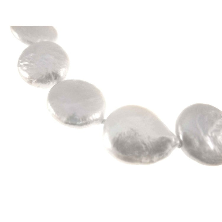 Detail van wit zoetwater parel armband met coin parels en sterling zilver (925) | Weny