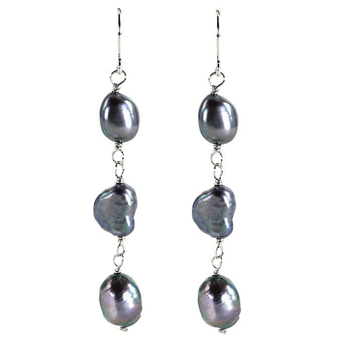 Lange zoetwater parel oorbellen met blauw paarse parels en sterling zilver (925), vooraanzicht | Dessa