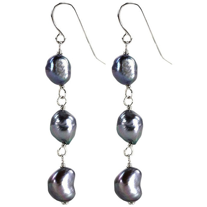 Lange zoetwater parel oorbellen met blauw paarse parels en sterling zilver (925), zijaanzicht | Dessa