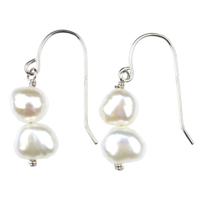 Zoetwater parel oorbellen met witte barok parels en gerhodineerd zilver | Wealca