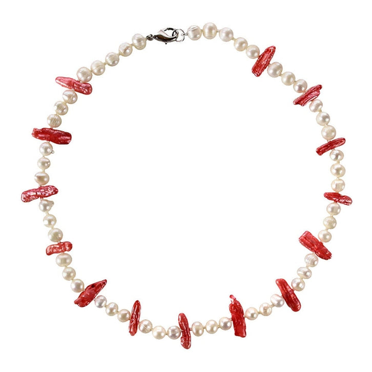 Zoetwater parelketting met witte en oranje roze parels en sterling zilver (925) | Biwa Lipstick