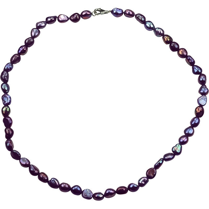 Zoetwater parelketting met blauw paarse parels en gerhodineerd zilver | dessa