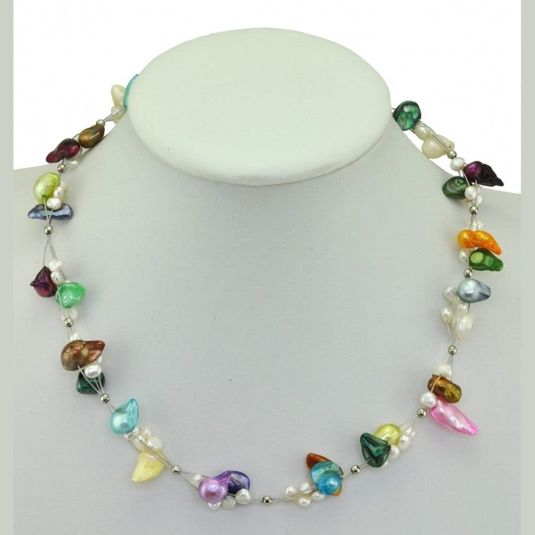 Zoetwater parelketting met vrolijk gekleurde parels en sterling zilver (925) op buste | Olivia