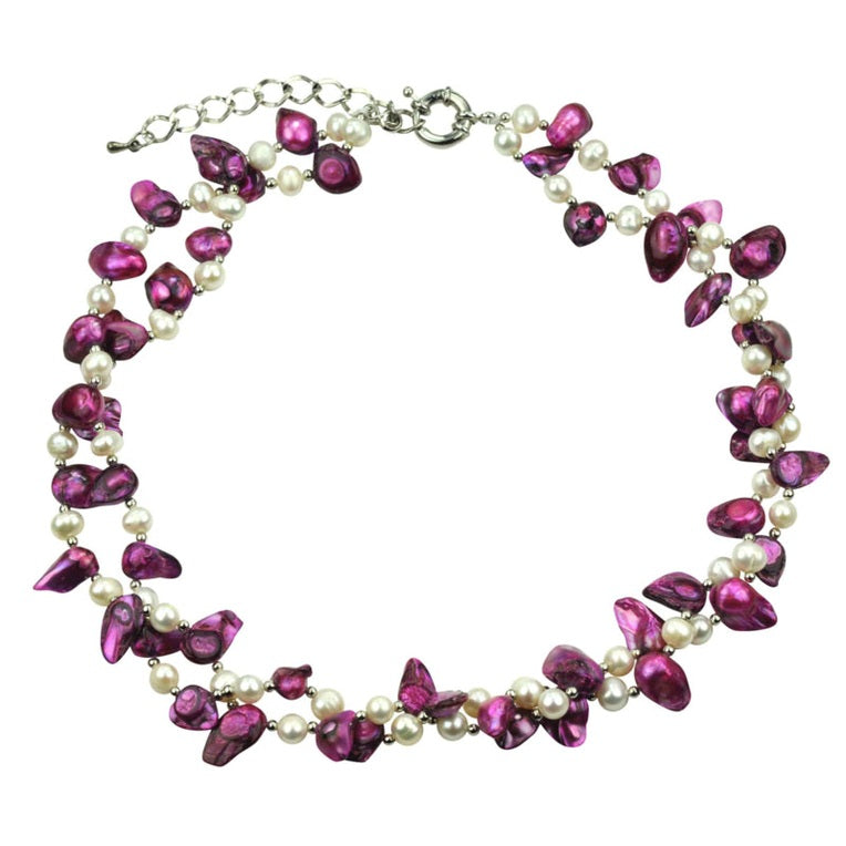 Zoetwater parelketting met witte en paarse parels in 2 rijen | Pia
