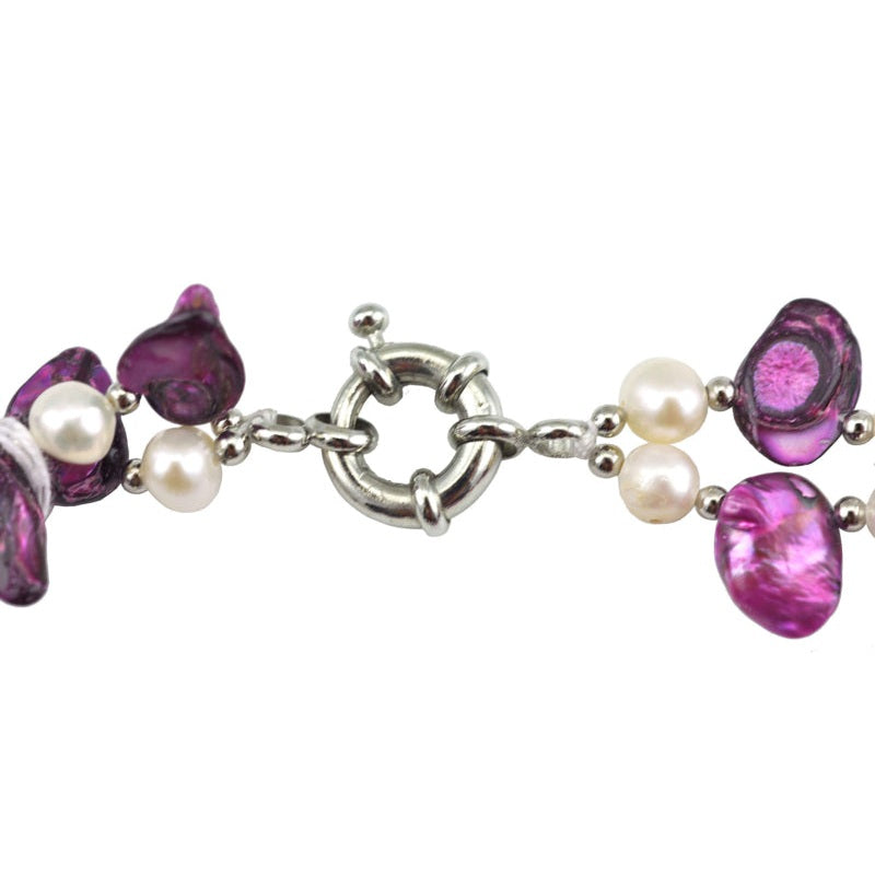 Slotje van zoetwater parelketting met witte en paarse parels in 2 rijen | Pia