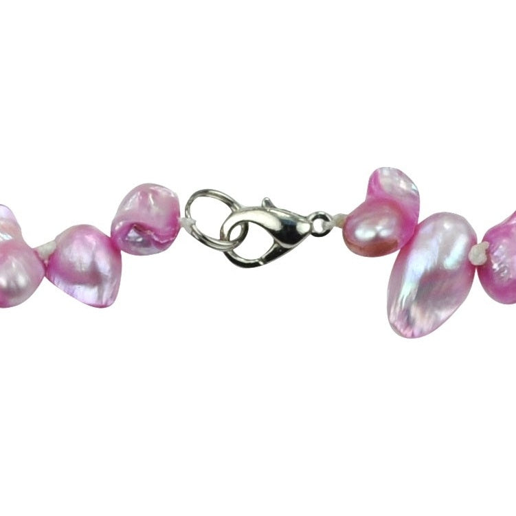 Slotje van handgeknoopte zoetwater parelketting met roze parels en sterling zilver (925) | Pink Blister