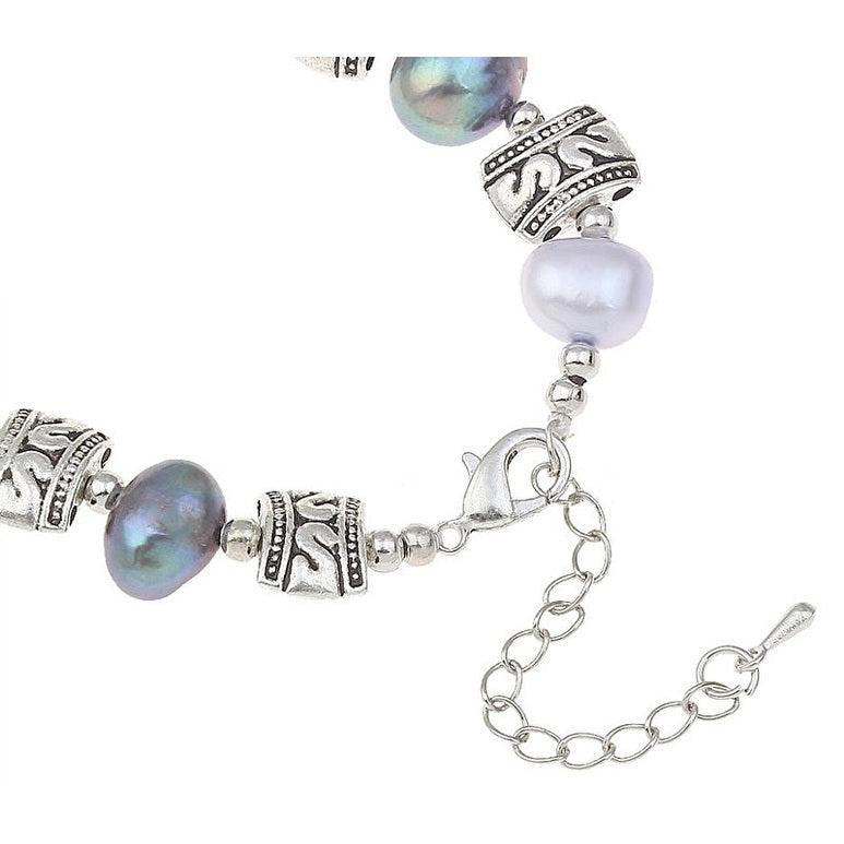 Slotje van zoetwater parel armband met bond gekleurde parels | Decorative Pearl Antique Silver