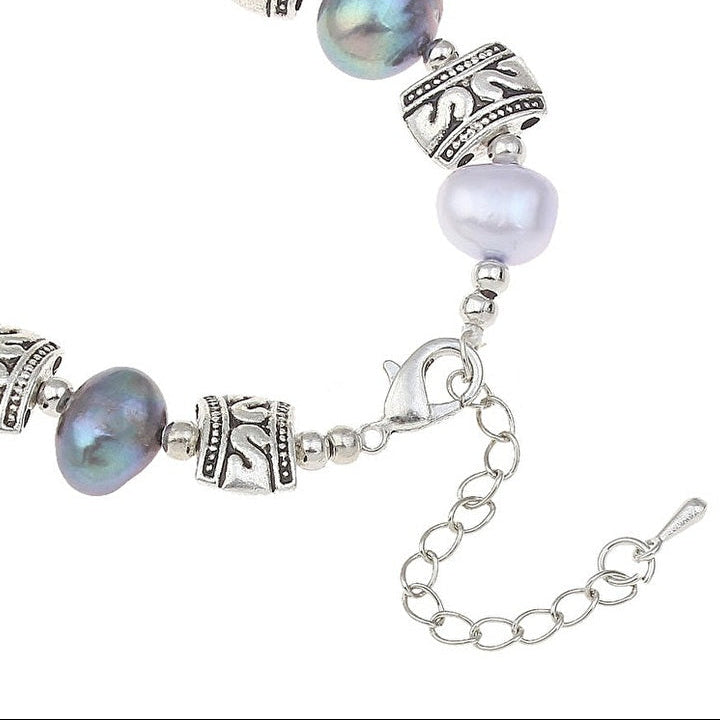Slotje van zoetwater parel armband met bond gekleurde parels | Decorative Pearl Antique Silver