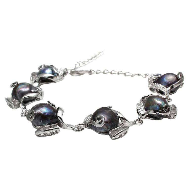 Zoetwater parel armband met zwart grijze parels, zijaanzicht | Evita Black