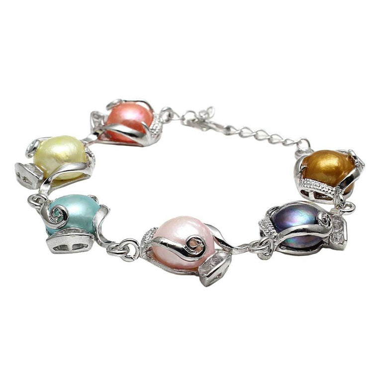 Zoetwater parel armband met pastel kleurige parels, zijaanzicht | Evita Color Two