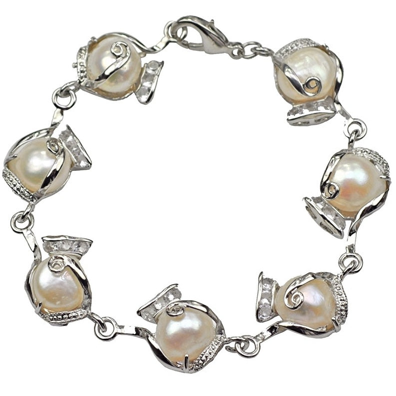 Wit zoetwater parel armband met stras steentjes | Francisca