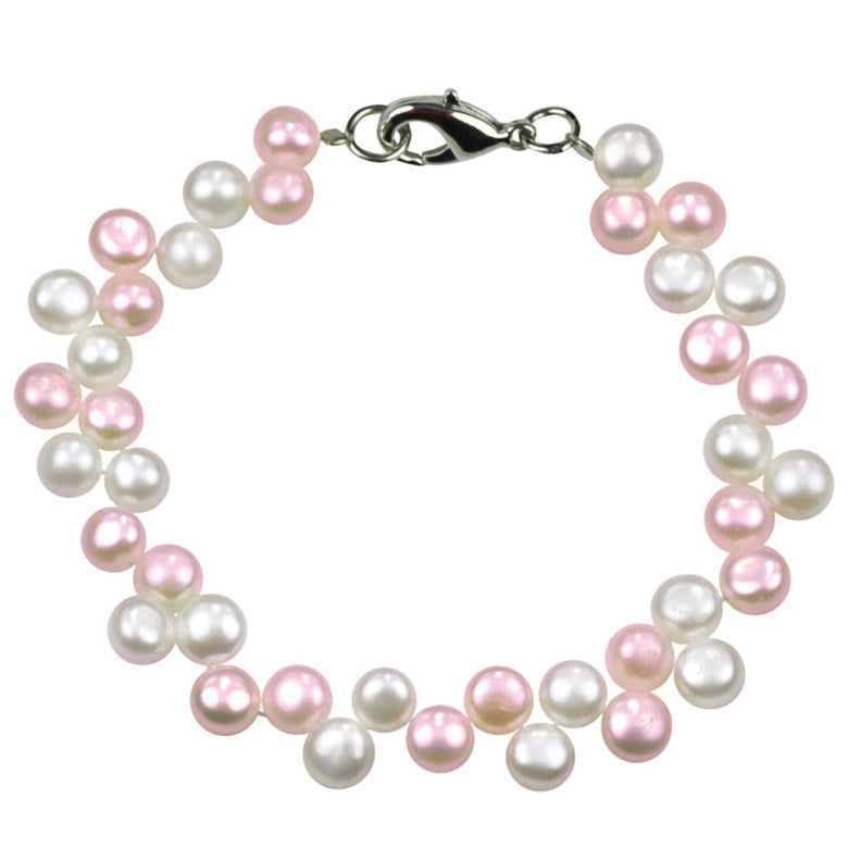 Zoetwater parel armband met witte en roze zoetwater parels en sterling zilveren slotje | Gonty
