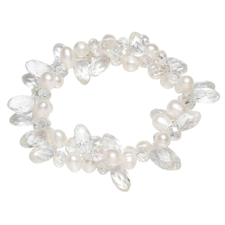 Wit zoetwaterparel armband, wit elastieken parel armband liggend | Janna