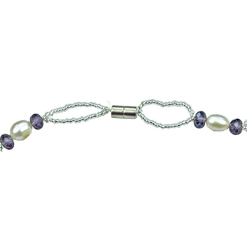 Magneetslot van wit zoetwater parel armband met paarse kristallen | Pacio