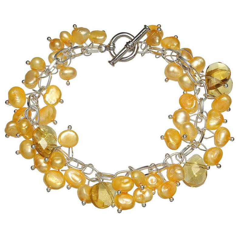 Geel zoetwater parel armband met parel bedeltjes en geel kristal | Sunny