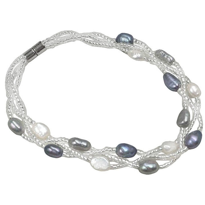 Zoetwater parel armband met witte en grijze parels en magneetslot | set Twine Pearl Grey