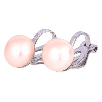 Zoetwater parel clips oorbellen met zalm kleurige parels, zijaanzicht | Clip Pearl Peach