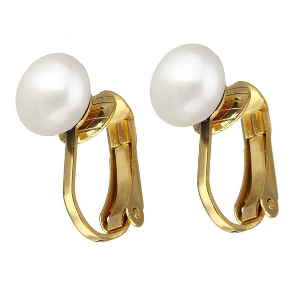 Grote witte zoetwater parel clips oorbellen met goud edelstaal | Gold White Clip Pearl 8 mm