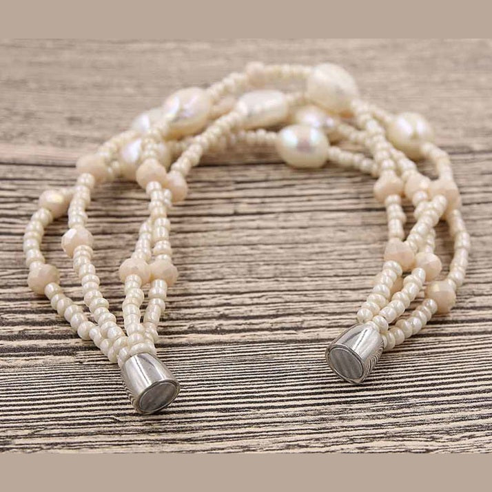Wit zoetwater parel armband met magneetslot open | Shalina White