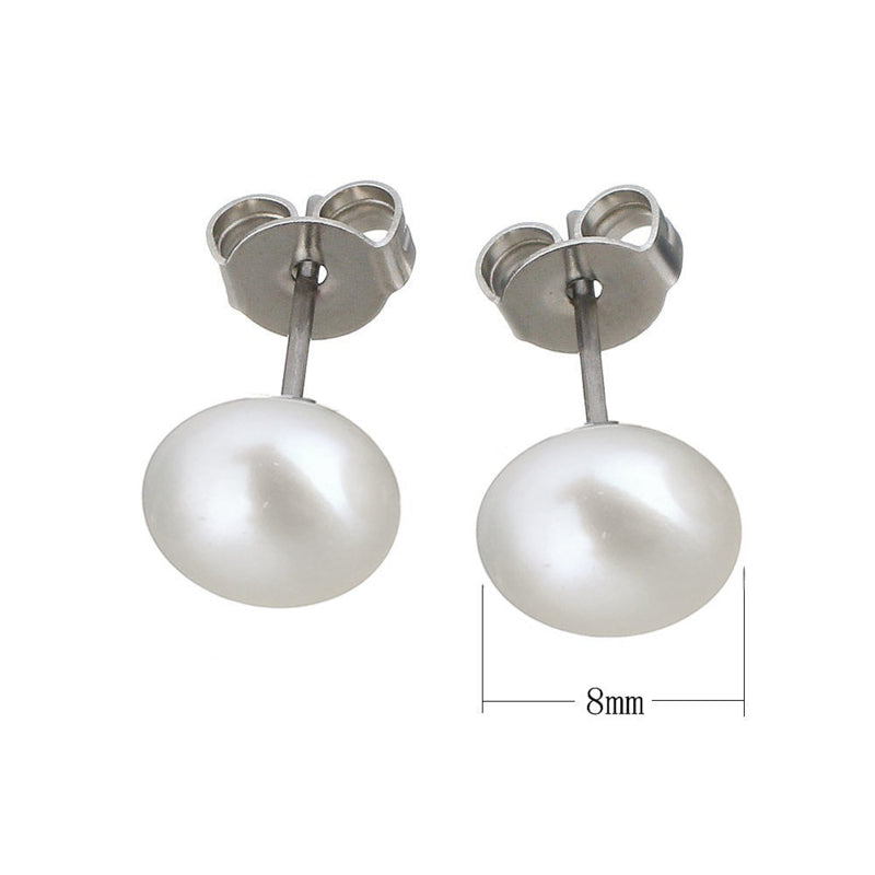 Zoetwater parel oorknopjes met witte parels en edelstaal, maatindicatie | Brit W