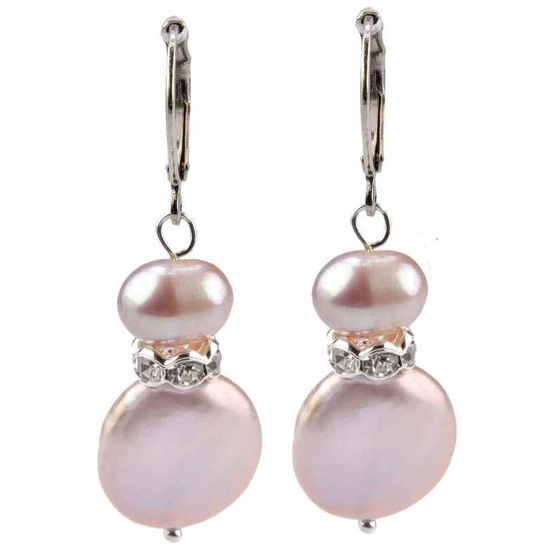 Roze zoetwater parel oorbellen met sterling zilver (925), vooraanzicht | Conny Bling Pink