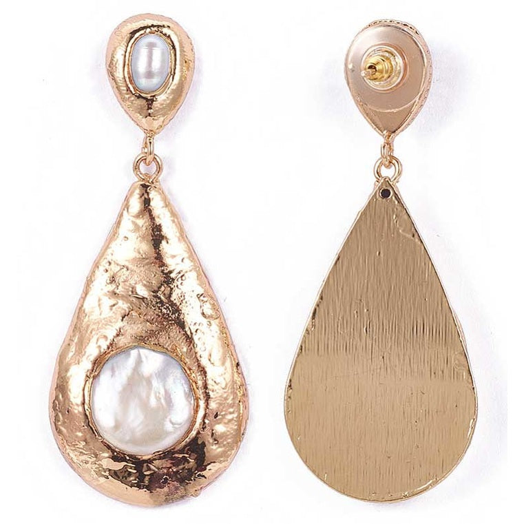 Lange witte parel oorknoppen met goud voor en achterkant | Gold Boldy