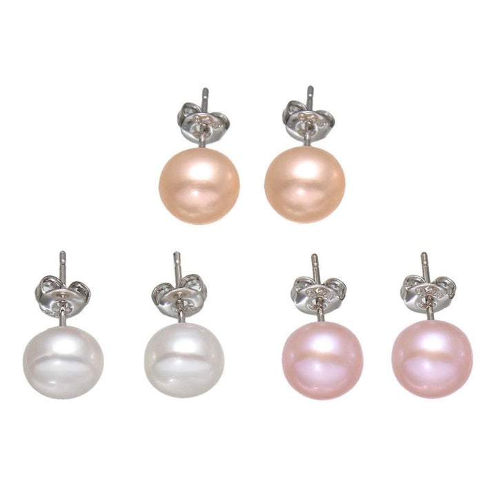 3 paar zoetwaterparel oorknopjes in wit, zalm en roze | Cadeau set zoetwater parel oorbellen Lea Mea Zea