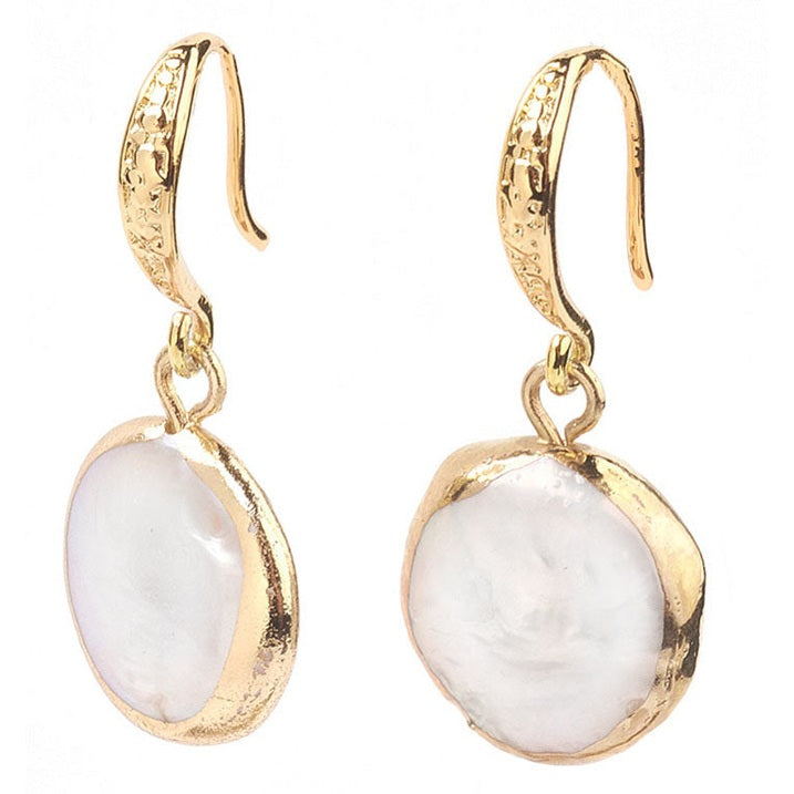 Witte zoetwater parel oorbellen | White Coin Pearl Gold Small