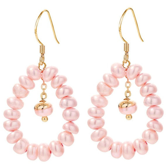 Lange zoetwater parel oorbellen met zalm roze parels en goud edelstaal | Zuyin