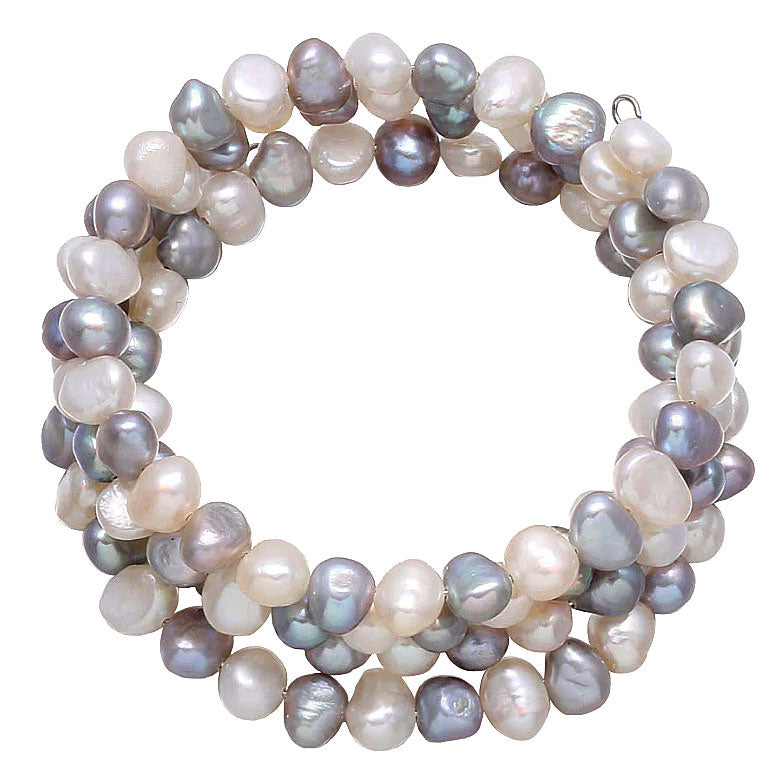 Zoetwater parel armband met witte en grijze parels | Zen White Grey