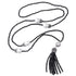 Lange zoetwater parelketting met witte parels en stras steentjes en zwart kwastje | Bright Pearl Big Nut Tassel