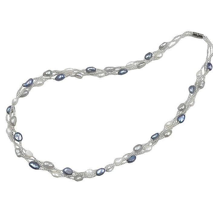 Zoetwater parelketting met witte en grijzen parels en magneetslotje | Twine Pearl Grey