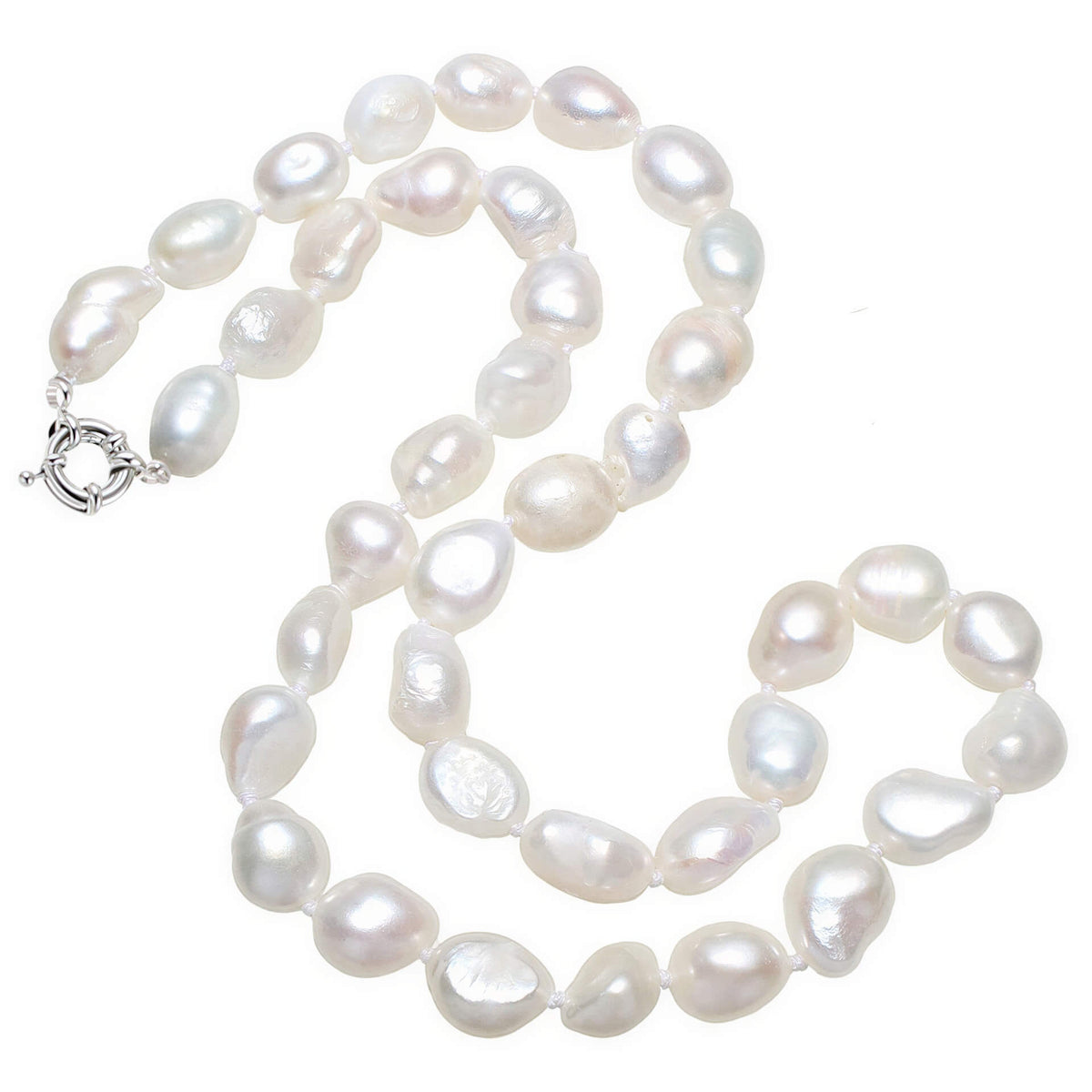 Handgeknoopte witte zoetwater parelketting | set Wola Two
