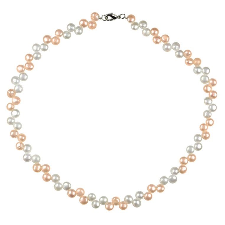 Zoetwater parelketting met witte en zalm kleurige parels met sterling zilver (925) | Zwanty