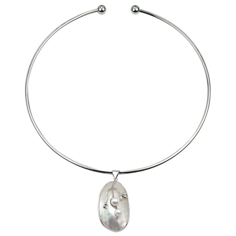 Korte zoetwater parel ketting met witte parels en parelmoeren witte schelp | Shell Pearl Grape Small