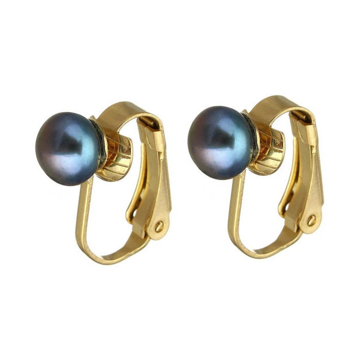 Kleine grijze zoetwater parel clips oorbellen met goud edelstaal | Gold Grey Clip Pearl 6 mm
