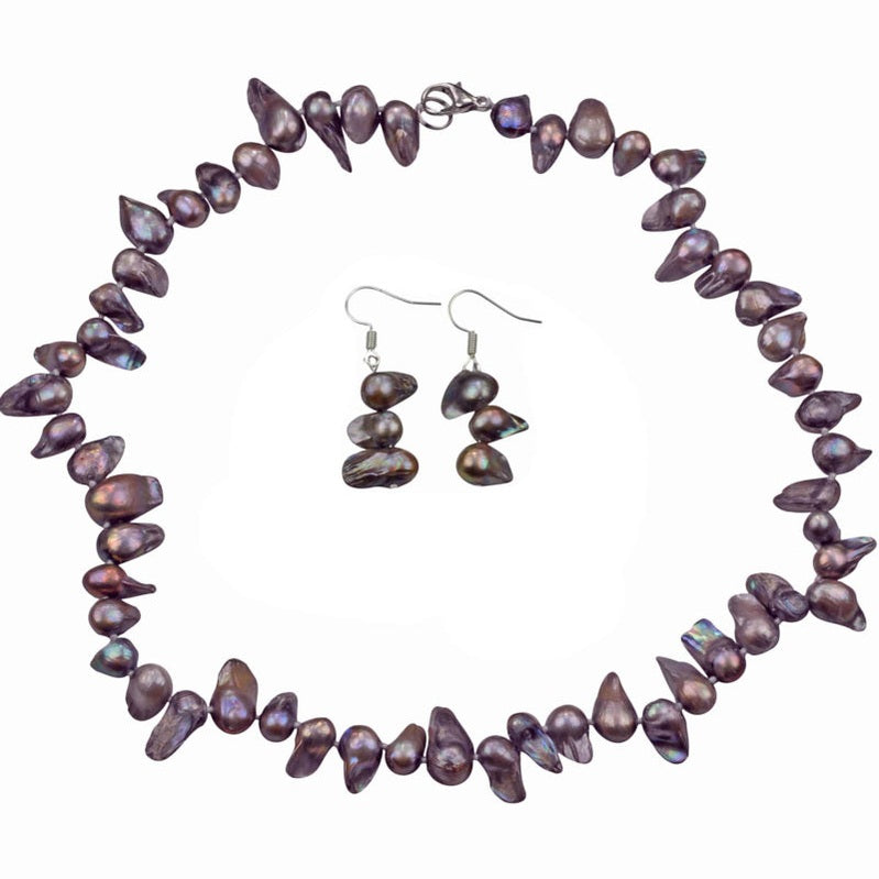 Handgeknoopte zoetwater parel set met parelketting en parel oorbellen met taupe kleurige parels en sterling zilver (925) | set Pearl Blister Taupe (KO)