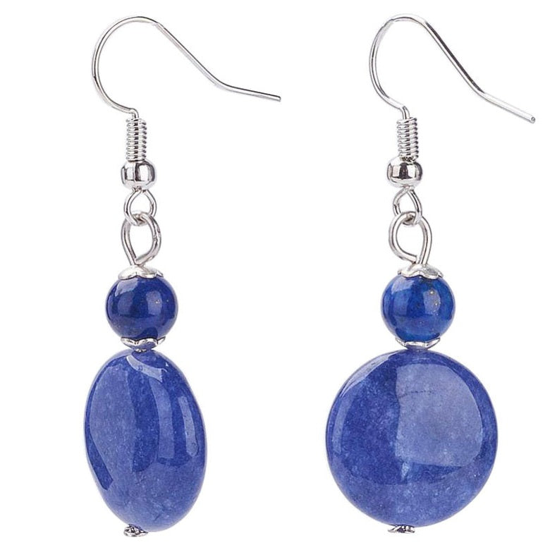 Blauwe edelstenen oorbellen met lapis lazuli met sterling zilver (925) voor en zijaanzicht | Lapis Lazuli Coin