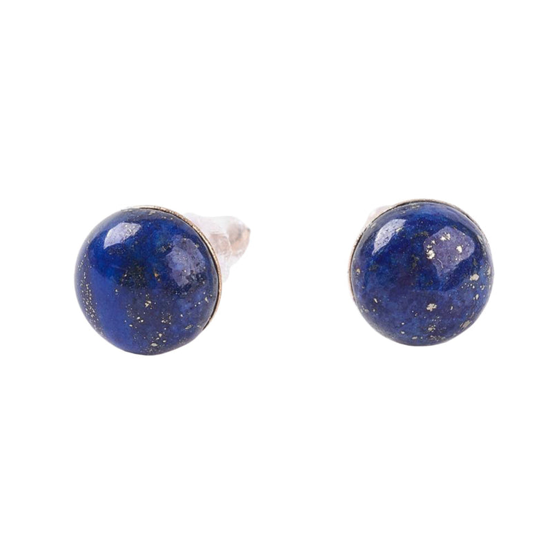 Blauwe edelstenen oorbellen met lapis lazuli, blauwe oorknopjes met lapis lazuli, vooraanzicht | Lapis Lazuli Half Round