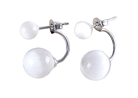 Witte edelstenen oorknopjes met kattenoog | Double Cat’s Eye