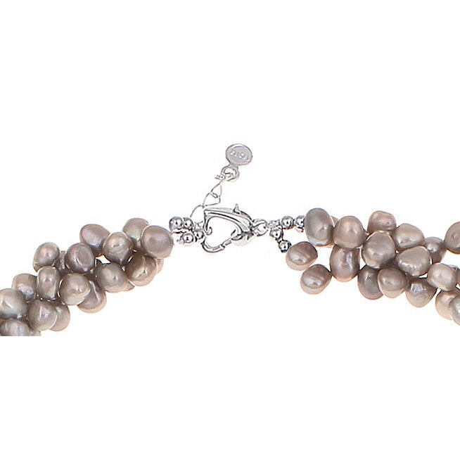 Slotje van bruin grijze zoetwater parelketting met 3 rijen parels | Agina