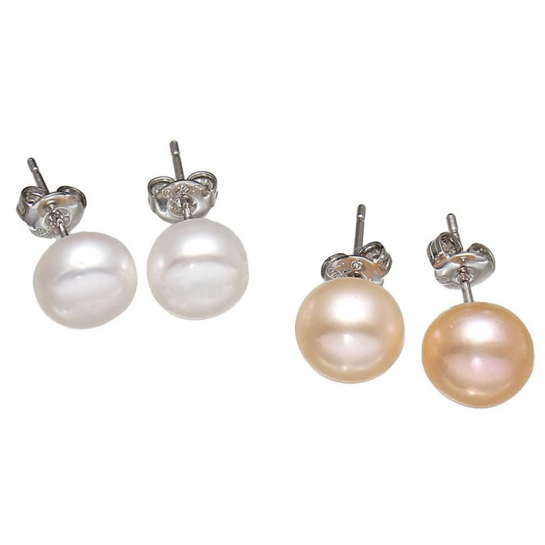 2 paar zoetwater parel oorknopjes in de kleur wit en zalm | Cadeau set zoetwater parel oorbellen Mea-Zea