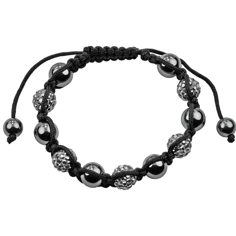 Zwarte edelstenen armband met hematiet en stras steentjes | Black Bling
